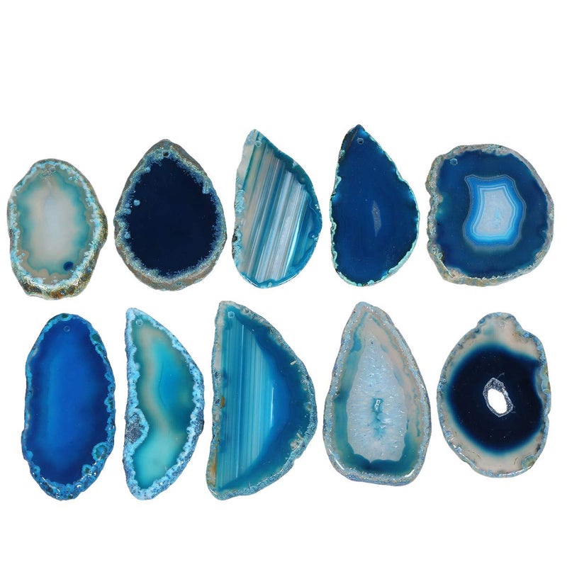 SUNYIK Top Drilled Agate Quartz Slice,Irregular Shapes,Blue,Pack of 10 - Image 1